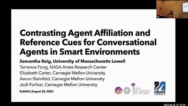 Contrasting Affiliation and Reference Cues for Conversational Agents in Smart Environments