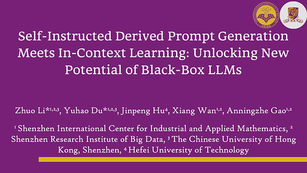 Self-Instructed Derived Prompt Generation Meets In-Context Learning: Unlocking New Potential of Black-Box LLMs