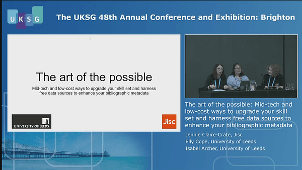 The art of the possible: Mid-tech and low-cost ways to upgrade your skill set and harness free data
sources to enhance your bibliographic metadata