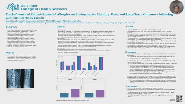 The Influence of Patient-Reported Allergies on Postoperative Mobility, Pain, and Long-Term Outcomes following Lumbar Interbody Fusion