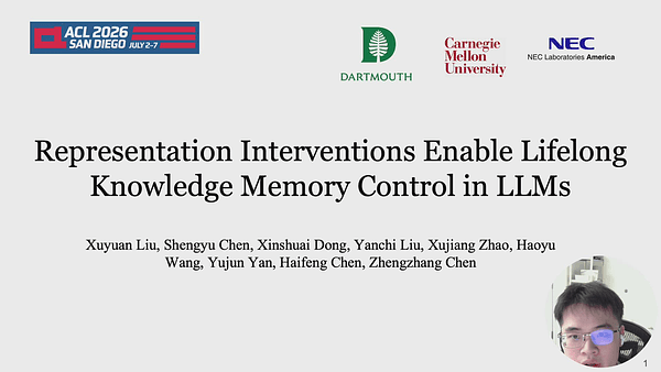 Representation Interventions Enable Lifelong Knowledge Memory Control in LLMs