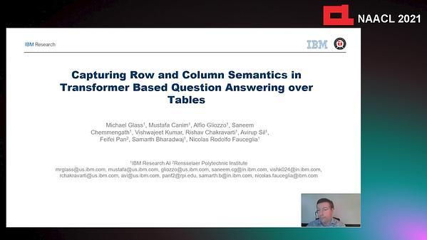 Capturing Row and Column Semantics in Transformer Based Question Answering over Tables
