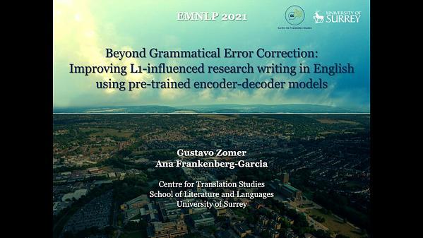Beyond Grammatical Error Correction: Improving L1-influenced research writing in English using pre-trained encoder-decoder models
