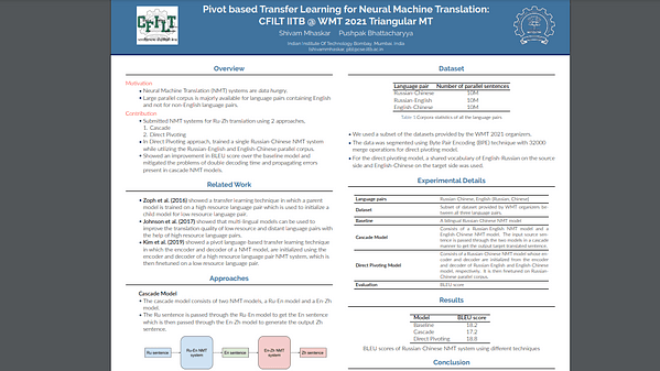 Pivot based Transfer Learning for Neural Machine Translation: CFILT IITB @ WMT 2021 Triangular MT