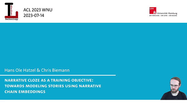 Narrative Cloze as a Training Objective: Towards Modeling Stories Using Narrative Chain Embeddings