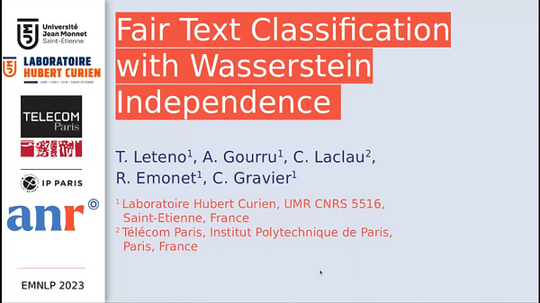 Fair Text Classification with Wasserstein Independence