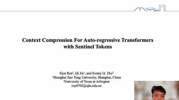 Context Compression for Auto-regressive Transformers with Sentinel Tokens | VIDEO