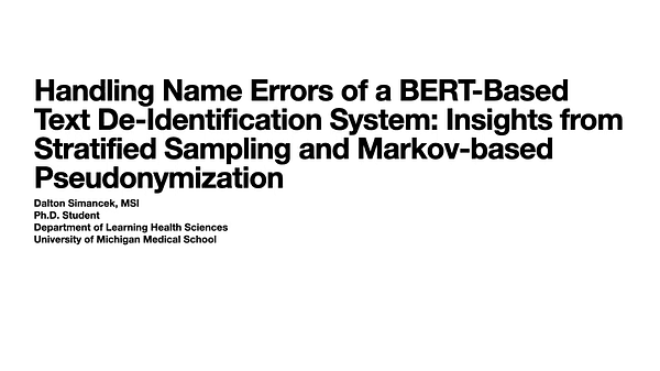 Handling Name Errors of a BERT-Based De-Identification System: Insights from Stratified Sampling and Markov-based Pseudonymization