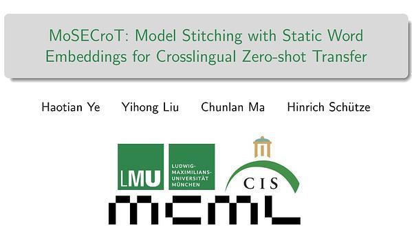MoSECroT: Model Stitching with Static Word Embeddings for Crosslingual Zero-shot Transfer