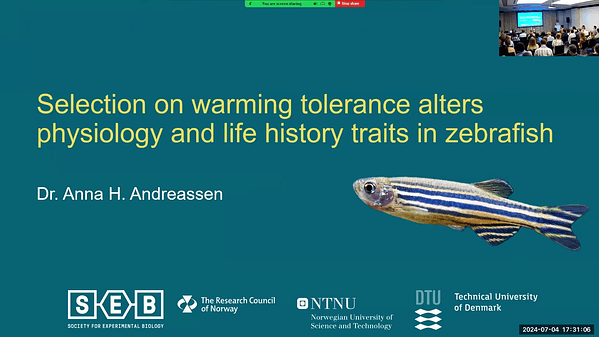 Selection on warming tolerance alters physiology and life history traits in zebrafish